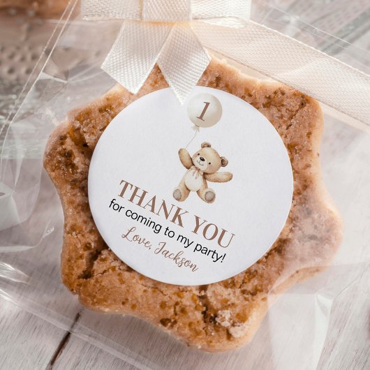 Schattige Teddy Bear Balloon Beary Eerste Verjaard Ronde Sticker