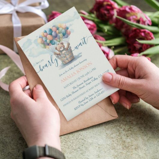 Schattige Teddy Bear Balloons Waterverf Baby showe Kaart