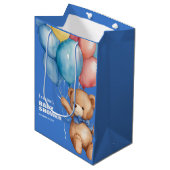 Schattige Teddy Bear Blauw Baby shower Medium Cadeauzakje (Voorkant Gekanteld)