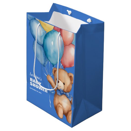 Schattige Teddy Bear Blauw Baby shower Medium Cadeauzakje (Voorkant Gekanteld)