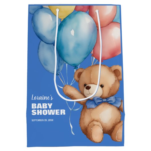 Schattige Teddy Bear Blauw Baby shower Medium Cadeauzakje (Achterkant)