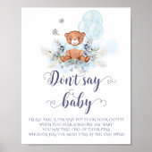 Schattige Teddy Bear Blauwe Ballonnen Dont Say Bab Poster (Voorkant)