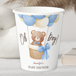 Schattige Teddy Bear Blue Balloon Baby shower Papieren Bekers