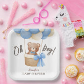 Schattige Teddy Bear Blue Balloon Baby shower Papieren Bordje (Feest)