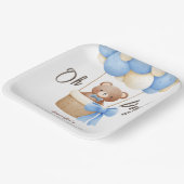 Schattige Teddy Bear Blue Balloon Baby shower Papieren Bordje (Gebogen)