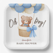 Schattige Teddy Bear Blue Balloon Baby shower Papieren Bordje (Voorkant)