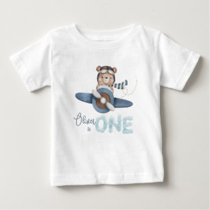 Schattige Teddy Bear Blue Plane 1e Verjaardag Outf