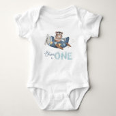 Schattige Teddy Bear Blue Plane 1e Verjaardag Outf Romper (Voorkant)