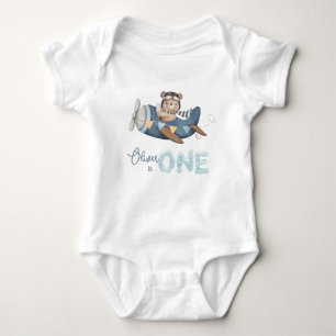 Schattige Teddy Bear Blue Plane 1e Verjaardag Outf Romper