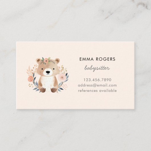 Schattige Teddy Bear Boho Babysitter Nanny Visitekaartje (Voorkant)