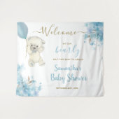 Schattige Teddy Bear Boy Baby shower Welkomstbord Wandkleed (Voorkant (horizontaal))
