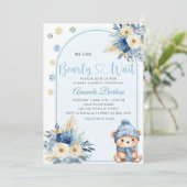 Schattige Teddy Bear Boy Blue Barly Wacht Baby sho Kaart (Staand voorkant)