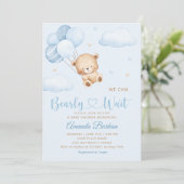 Schattige Teddy Bear Boy Blue Barly Wacht Baby sho Kaart (Staand voorkant)