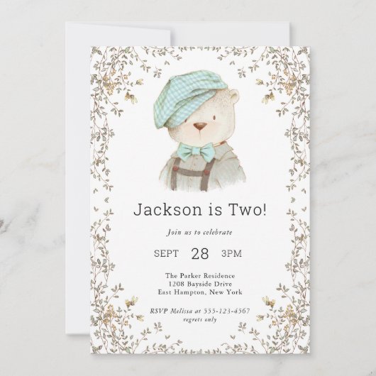 Schattige Teddy Bear Boy's tweede verjaardagsfeest Kaart (Voorkant)