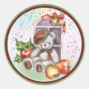 Schattige Teddy Bear Christmas Bell Confetti Vakan Ronde Sticker