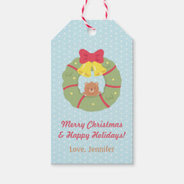 Schattige Teddy Bear Christmas Wreath Gift Label Cadeaulabel