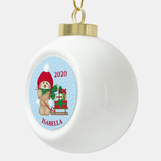 Schattige Teddy Bear en kerstslaapjes Keramische Bal Ornament (Rechts)