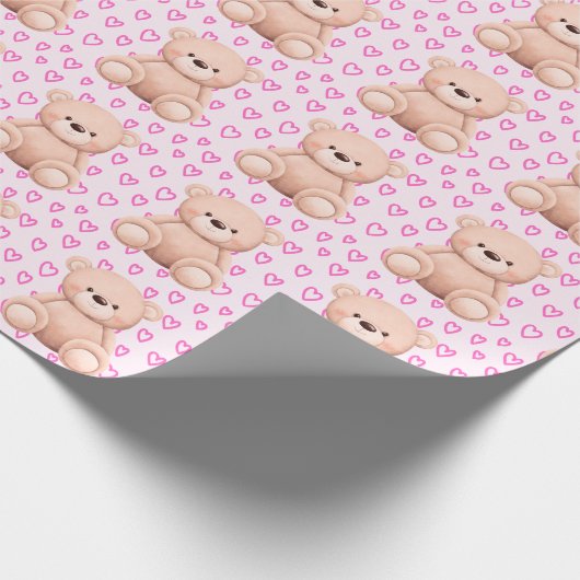 Schattige Teddy Bear Gift Wrap – voor Baby Girls Cadeaupapier (Hoek)