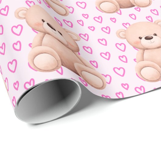 Schattige Teddy Bear Gift Wrap – voor Baby Girls Cadeaupapier (Rol Hoek)