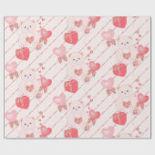 Schattige Teddy Bear Glitter Pink Hartelijk Valent Cadeaupapier (Vlak)