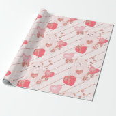Schattige Teddy Bear Glitter Pink Hartelijk Valent Cadeaupapier (Uitgerold)