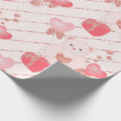 Schattige Teddy Bear Glitter Pink Hartelijk Valent Cadeaupapier (Hoek)