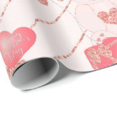 Schattige Teddy Bear Glitter Pink Hartelijk Valent Cadeaupapier (Rol Hoek)