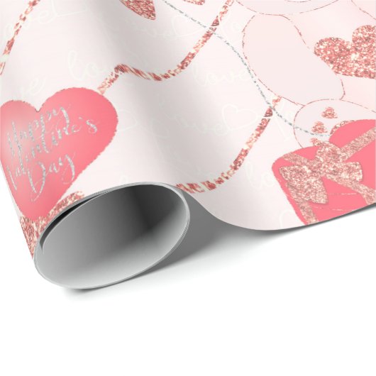 Schattige Teddy Bear Glitter Pink Hartelijk Valent Cadeaupapier (Rol Hoek)