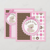 Schattige Teddy Bear Hartelijk dank. Roze kaart (Voorkant / Achterkant)