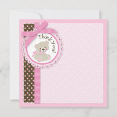 Schattige Teddy Bear Hartelijk dank. Roze kaart (Achterkant)