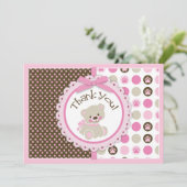 Schattige Teddy Bear Hartelijk dank. Roze kaart (Staand voorkant)