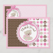 Schattige Teddy Bear Hartelijk dank. Roze kaart (Voorkant / Achterkant)