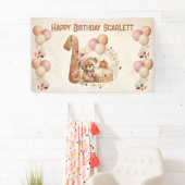 Schattige Teddy Bear Herfst Meisje Beary 1e Verjaa Spandoek (Insitu)