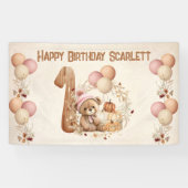Schattige Teddy Bear Herfst Meisje Beary 1e Verjaa Spandoek (Horizontaal)