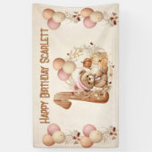 Schattige Teddy Bear Herfst Meisje Beary 1e Verjaa Spandoek (Verticaal)