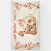 Schattige Teddy Bear Herfst Meisje Roze Beary 1e V Spandoek (Verticaal)