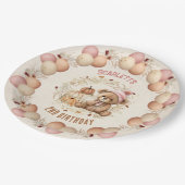 Schattige Teddy Bear Herfst Meisje Verjaardagspapi Papieren Bordje (Gekanteld)