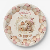 Schattige Teddy Bear Herfst Meisje Verjaardagspapi Papieren Bordje (Voorkant)