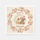 Schattige Teddy Bear Herfst Verjaardags Meisje Pap Servet (Voorkant)