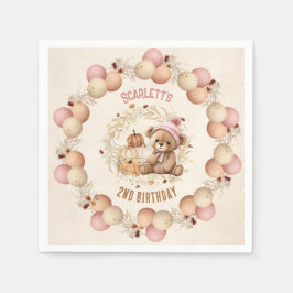 Schattige Teddy Bear Herfst Verjaardags Meisje Pap Servet