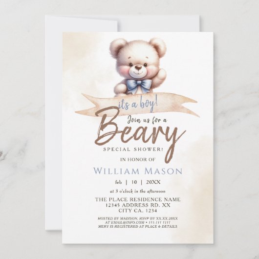 Schattige Teddy Bear I's a Boy Baby shower Waterve Kaart (Voorkant)