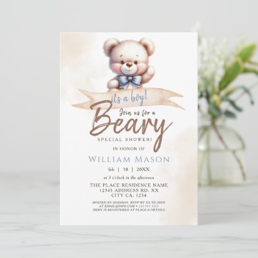 Schattige Teddy Bear I's a Boy Baby shower Waterve Kaart (Staand voorkant)