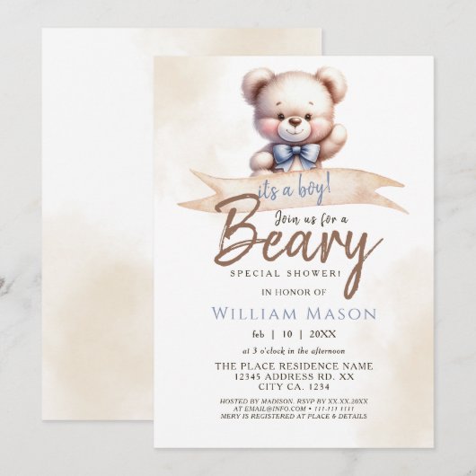 Schattige Teddy Bear I's a Boy Baby shower Waterve Kaart (Voorkant / Achterkant)