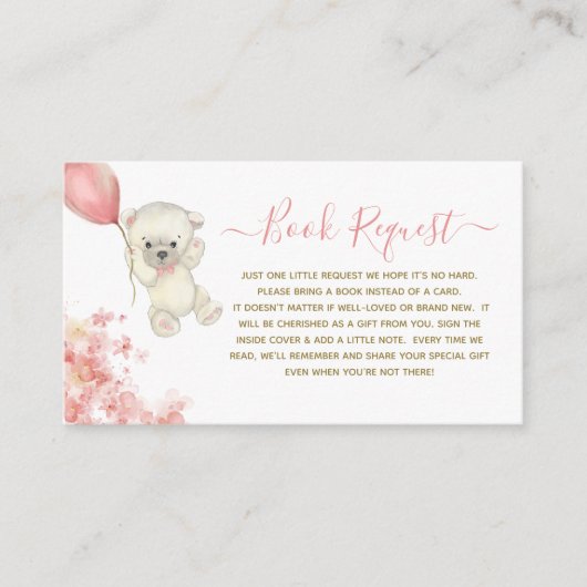 Schattige Teddy Bear Meisje Baby shower Boek Aanvr Informatiekaartje (Voorkant)