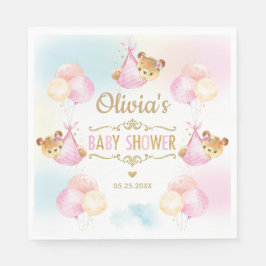 Schattige Teddy Bear Meisje Baby shower Roze Papie Servet