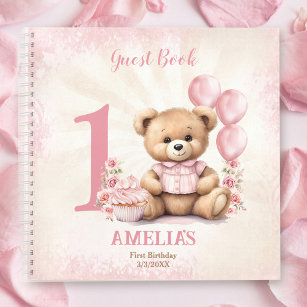 Schattige Teddy Bear Meisje Verjaardag Roze Gasten Notitieboek
