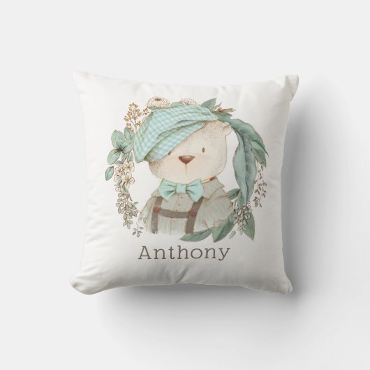 Schattige  Teddy Bear met de naam van het kind Kussen (Voorkant)