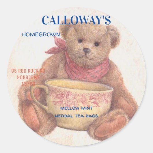 Schattige Teddy Bear met Teacup Ronde Sticker (Voorkant)