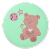 Schattige Teddy Bear Moon & Stars in Groen Keramische Knop (Voorkant)