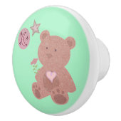 Schattige Teddy Bear Moon & Stars in Groen Keramische Knop (Rechts)